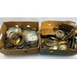 Collection of clock parts to include glass, gongs, dials movements etc, in two boxes and a part tele