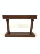 20th century mahogany console table of classical design, with white moulded rectangular marble top o