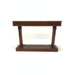 20th century mahogany console table of classical design, with white moulded rectangular marble top o