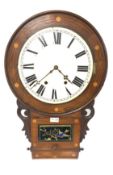 19th century walnut cased 12" drop dial wall clock, white painted enamel dial with Roman numeral cha