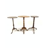 19th century oak occasional table, with octagonal top raised on triple splay supports, (H72cm) toget