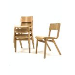 Set of four mid 20th century laminated plywood stacking chairs, W41cm