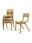 Set of four mid 20th century laminated plywood stacking chairs, W41cm
