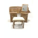 Pair of pine bedside cabinets, each with drawer and cupboard, (W50cm) together with a matching headb