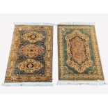 Persian design ground rug, with floral decoration on a teal field, enclosed by border (195cm x 120cm