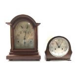 German walnut cased mantel clock by Kienzle, silvered dial with Arabic chapter ring, Westminster chi