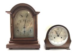 German walnut cased mantel clock by Kienzle, silvered dial with Arabic chapter ring, Westminster chi