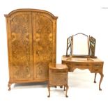 20th century burr walnut 'Dillon' bedroom suite, comprising double wardrobe with interior fitted for