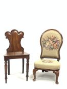 Victorian mahogany hall chair, shaped back rest over panel seat, raised on turned front supports, (W