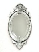 Large Venetian style wall mirror with engraved floral decoration, 140cm x 64cm