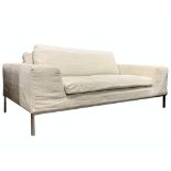 Sits - Contemporary two seat sofa, upholstered in natural linen, raised on square chrome supports, W