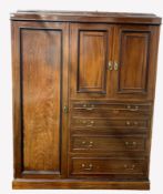 Edwardian mahogany combination wardrobe, with dentil cornice over full length cupboard wth interior