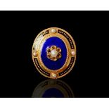 Guilloche Enamel and Pearl Brooch, Victorian