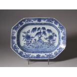 A Blue and White 'Bamboo' Octagonal Plate, Qianlong Period, Qing Dynasty
