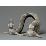 A Grey Pottery Double-Headed Snake-Form Figure, Tang Dynasty