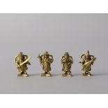 A Set of Four Gilt Bronze Figures of Guardian Kings, Mongolia, c. 1800