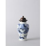 A Good Blue and White 'Figure' Jar with Wooden Cover, Kangxi Period, Qing Dynasty