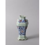 A Good Celadon-Ground Blue and White and Copper Red Handled Vase, Qianlong Mark and Period, Qing Dyn