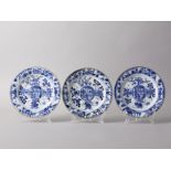 A set of Three Blue and White ‘Figure' Dishes, Kangxi Period, Qing Dynasty