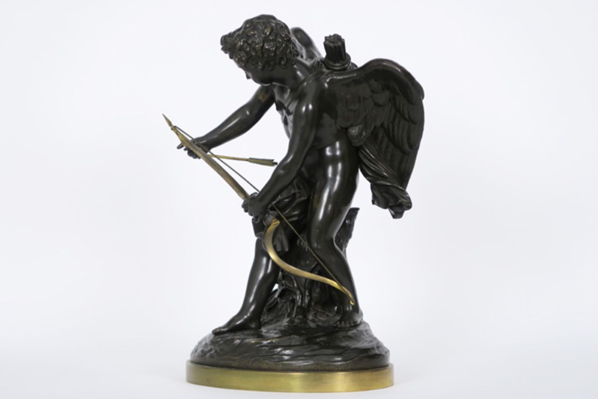 CLODION antieke sculptuur in brons : "Cupido met boog en pijl" - hoogte : 36 cm [...] - Image 4 of 4