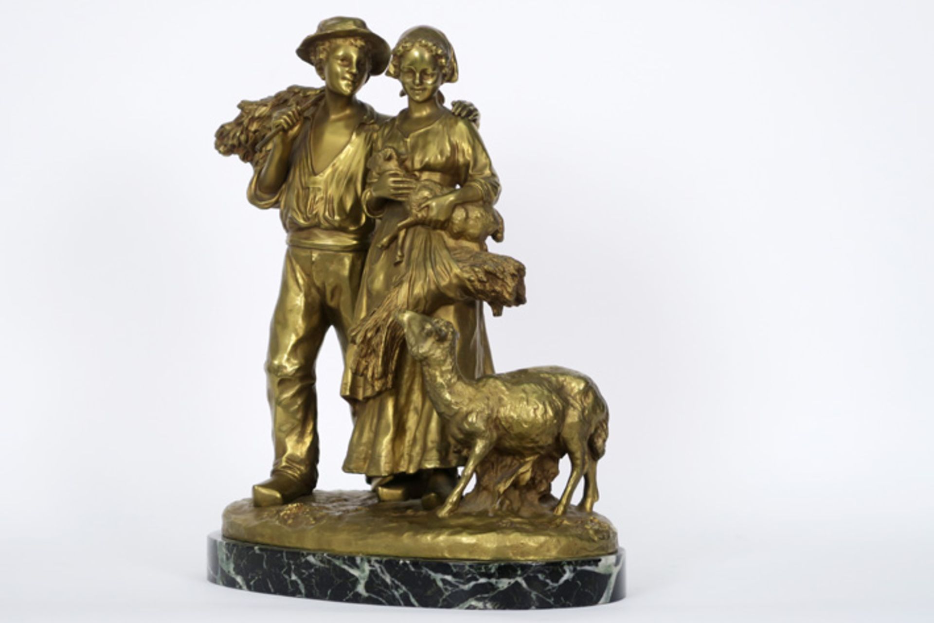 D'ASTE JOSEPH (1881 - 1945) sculptuur in gedoreerde brons : "Herder en herderin met [...] - Bild 2 aus 5