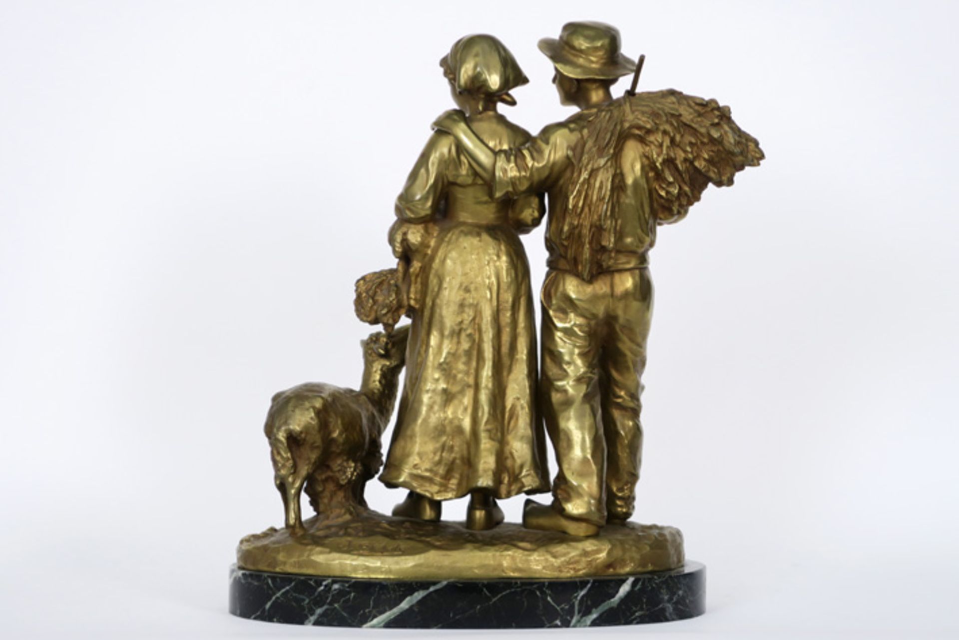 D'ASTE JOSEPH (1881 - 1945) sculptuur in gedoreerde brons : "Herder en herderin met [...] - Bild 3 aus 5
