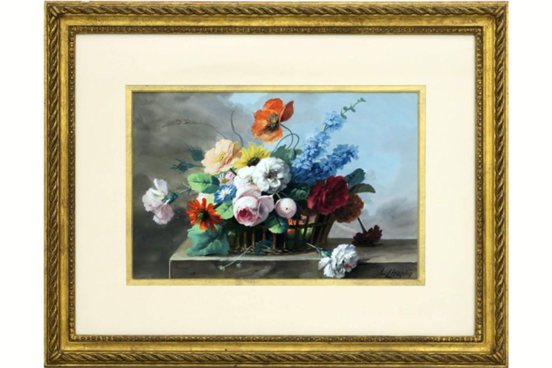 CHAPLIN ARTHUR (1869 - 1935) aquarel : "Stilleven met bloemenkorf" - 28 x 41 [...]