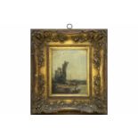 LEMMENS ÉMILE (1821 - 1867) olieverfschilderij op paneel : "Geanimeerd landschap met [...]