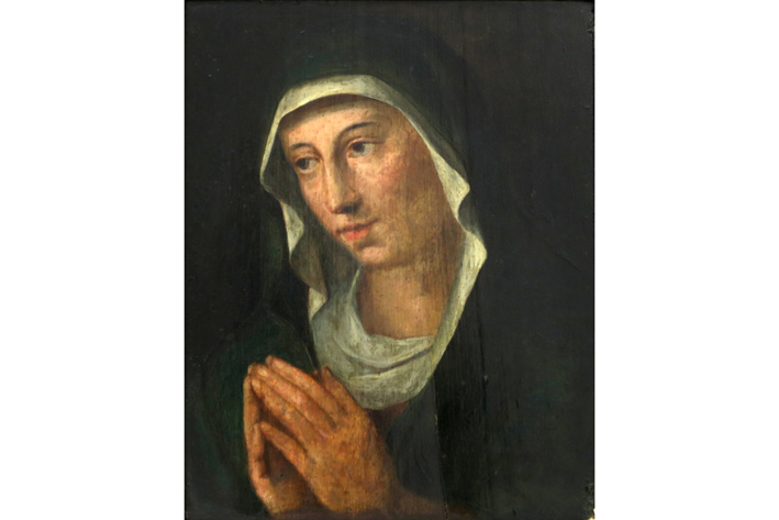VLAANDEREN - 17° EEUW olieverfschilderij op paneel : "Biddende Madonna" - 42,5 x [...] - Image 2 of 4