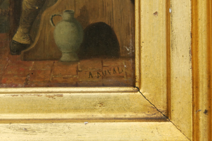 DUVAL ALIX (° 1848 - ?) pendant olieverfschilderijen op paneel : "Man met hond" en [...] - Image 3 of 4