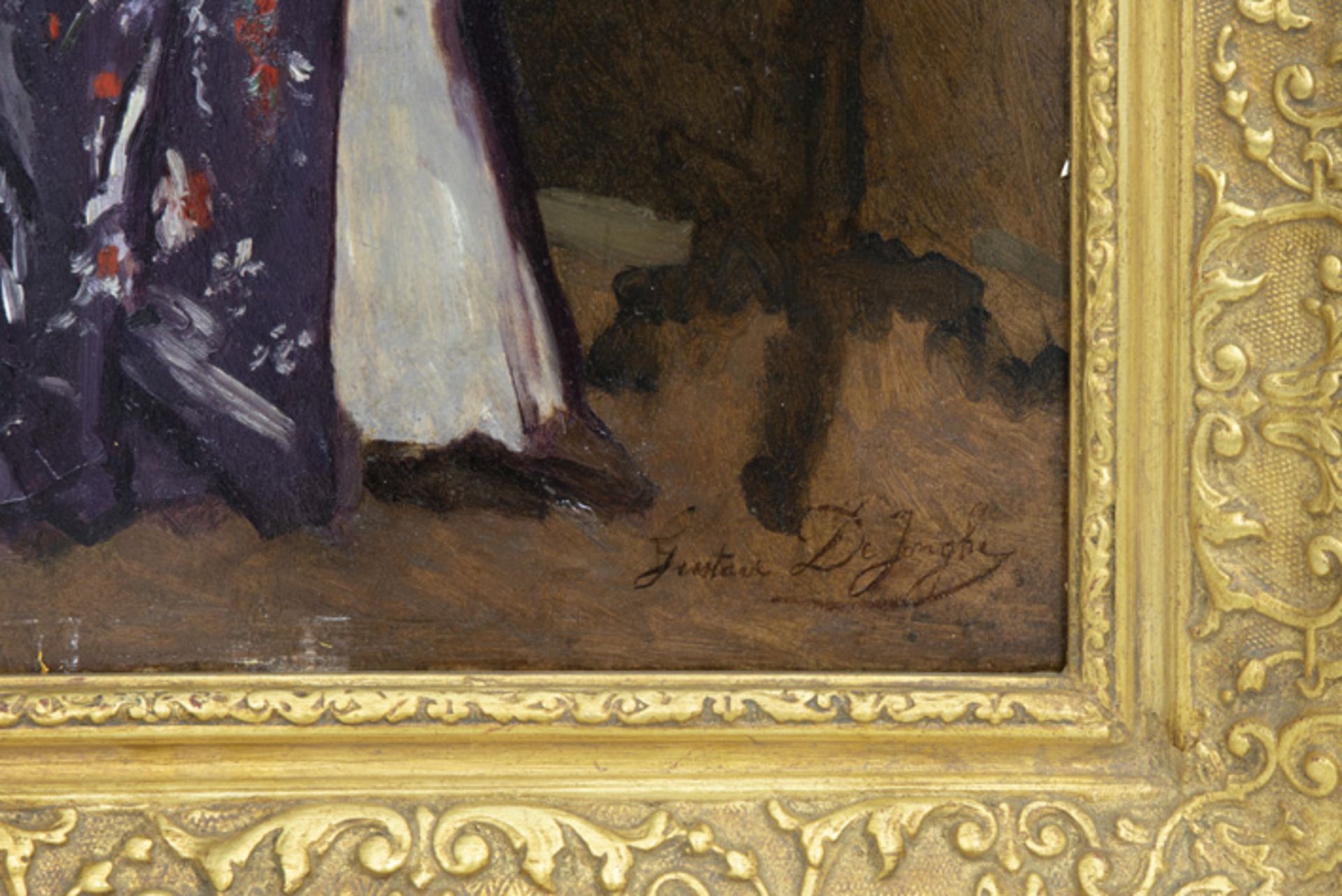 DE JONGHE GUSTAVE LEONHARD (1829 - 1893) olieverfschilderij op paneel : "Jonge dame [...] - Bild 4 aus 5