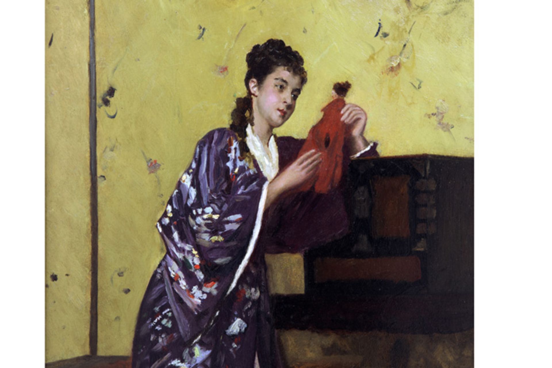 DE JONGHE GUSTAVE LEONHARD (1829 - 1893) olieverfschilderij op paneel : "Jonge dame [...] - Bild 3 aus 5