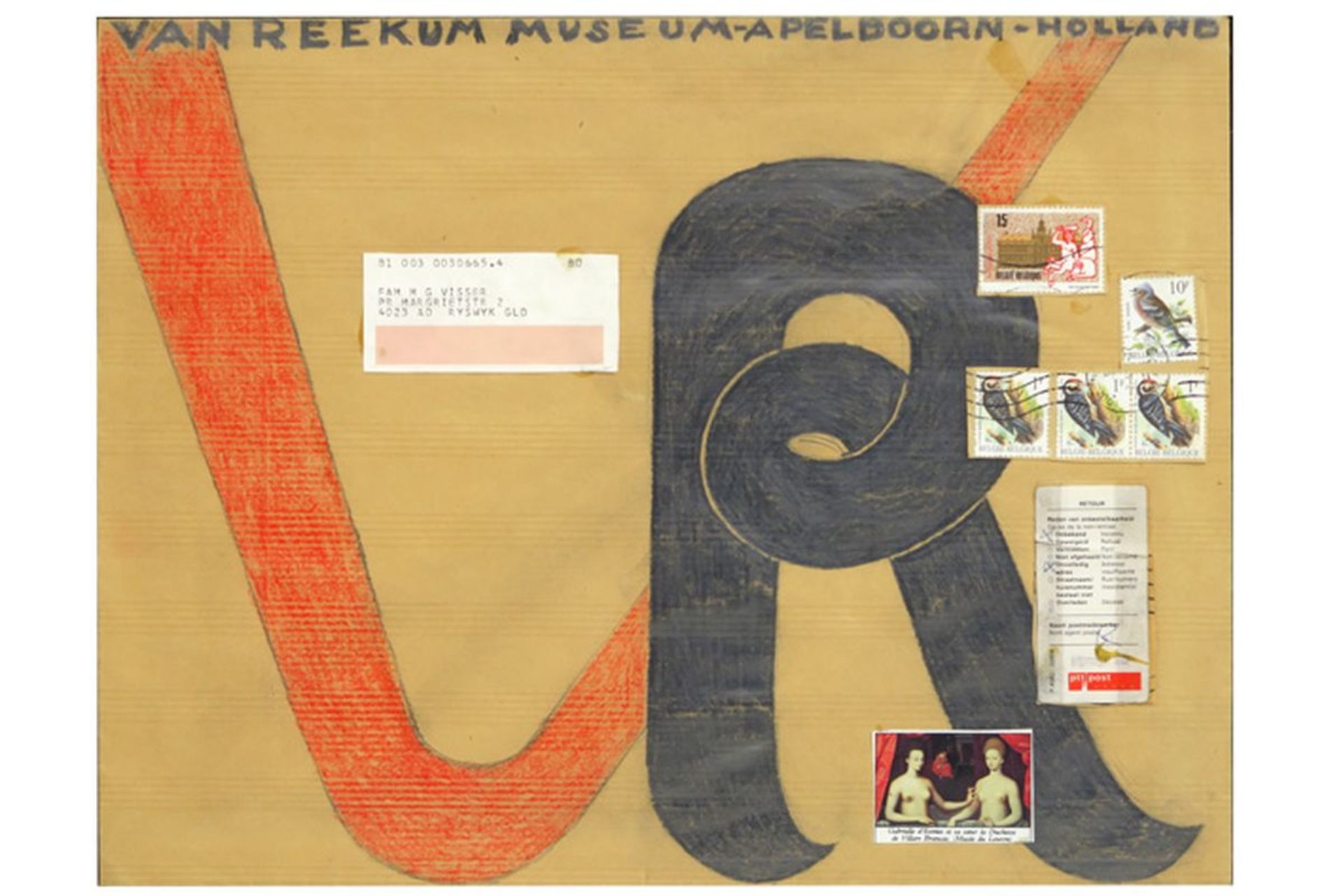 VISSER CARL (1928 - 2015) werk in gemengde techniek (tekening en collage op envelop) [...] - Bild 2 aus 3