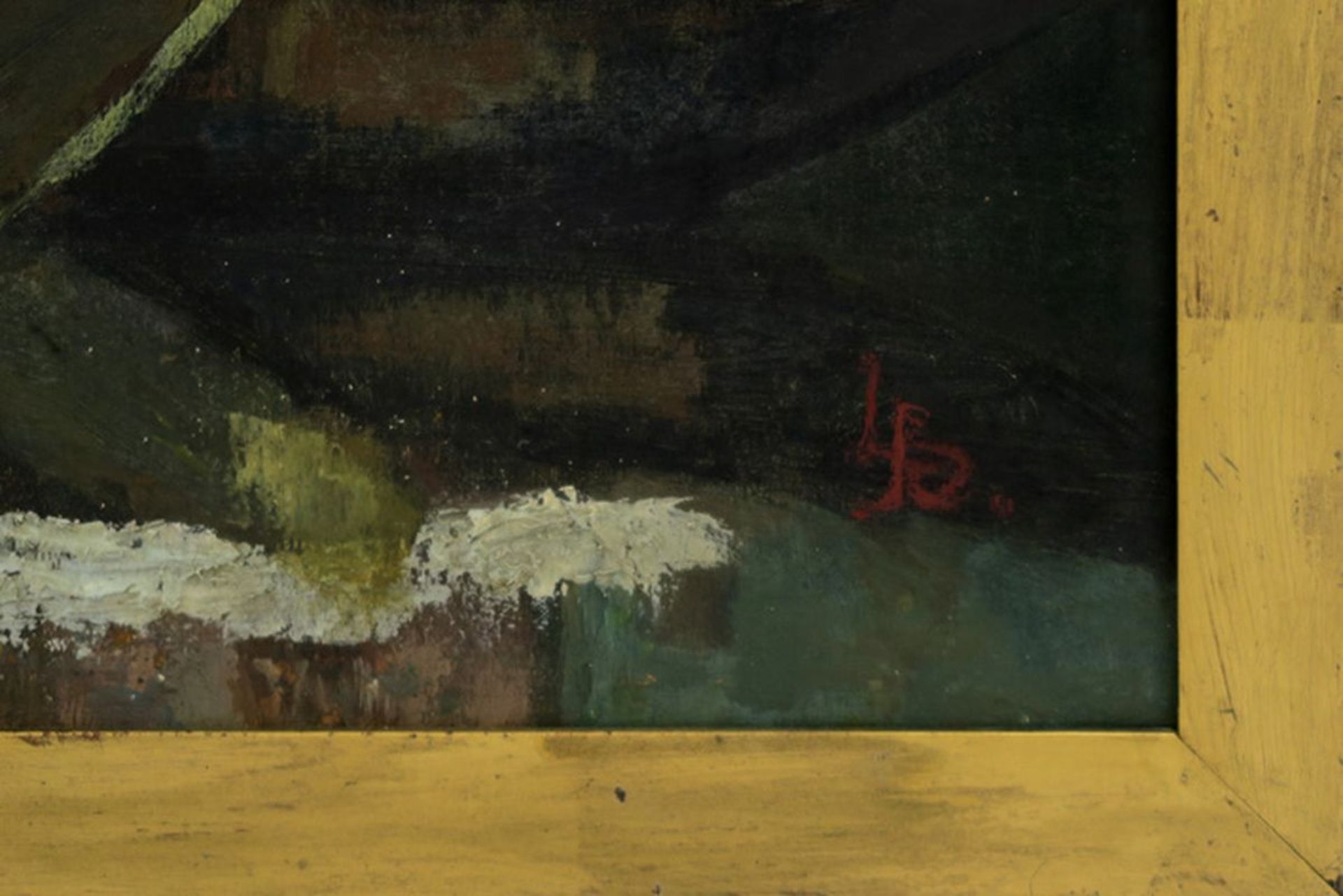 LJB (?) olieverfschilderij op doek : "Boten op een rei" - 50 x 60 gemonogrammeerd [...] - Bild 3 aus 4