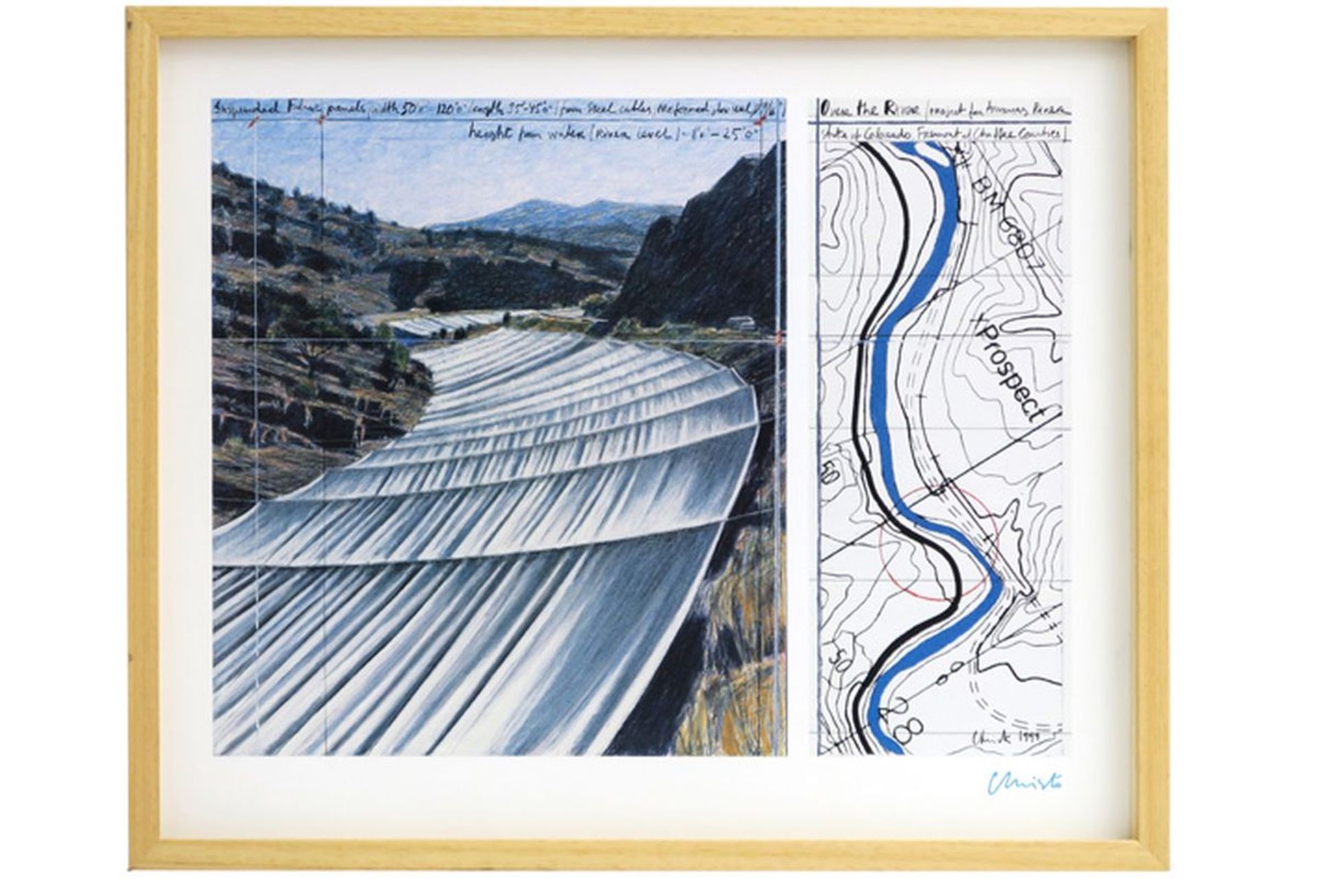 CHRISTO (° 1935) print - graphics on hammered carton - uit de serie "Over the river" [...]