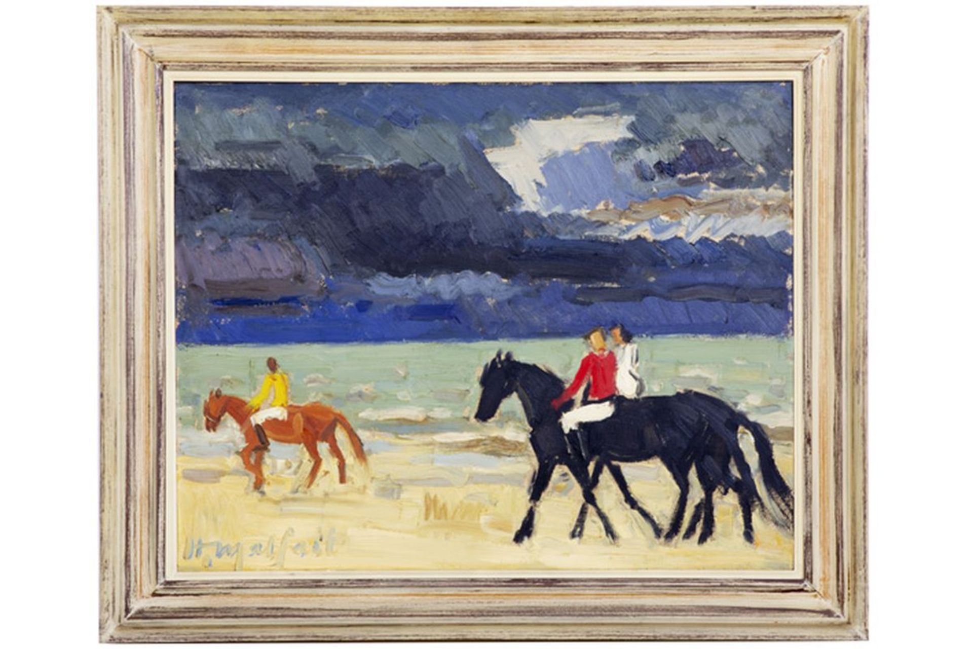 MALFAIT HUBERT (1898 - 1971) olieverfschilderij op paneel : "Ruiters op het strand" [...]