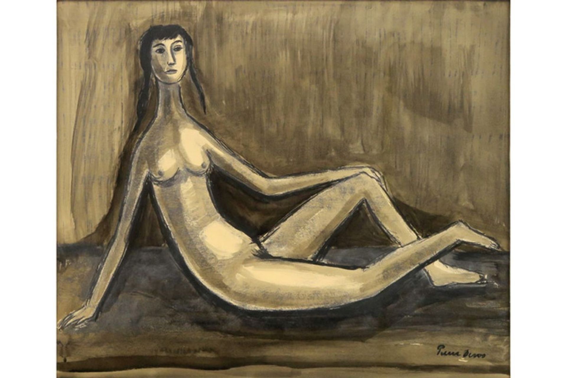 DEVOS PIERRE (1917 - 1972) originele grisaille : "Vrouwelijk naakt" - 48 x 58 [...] - Bild 2 aus 3