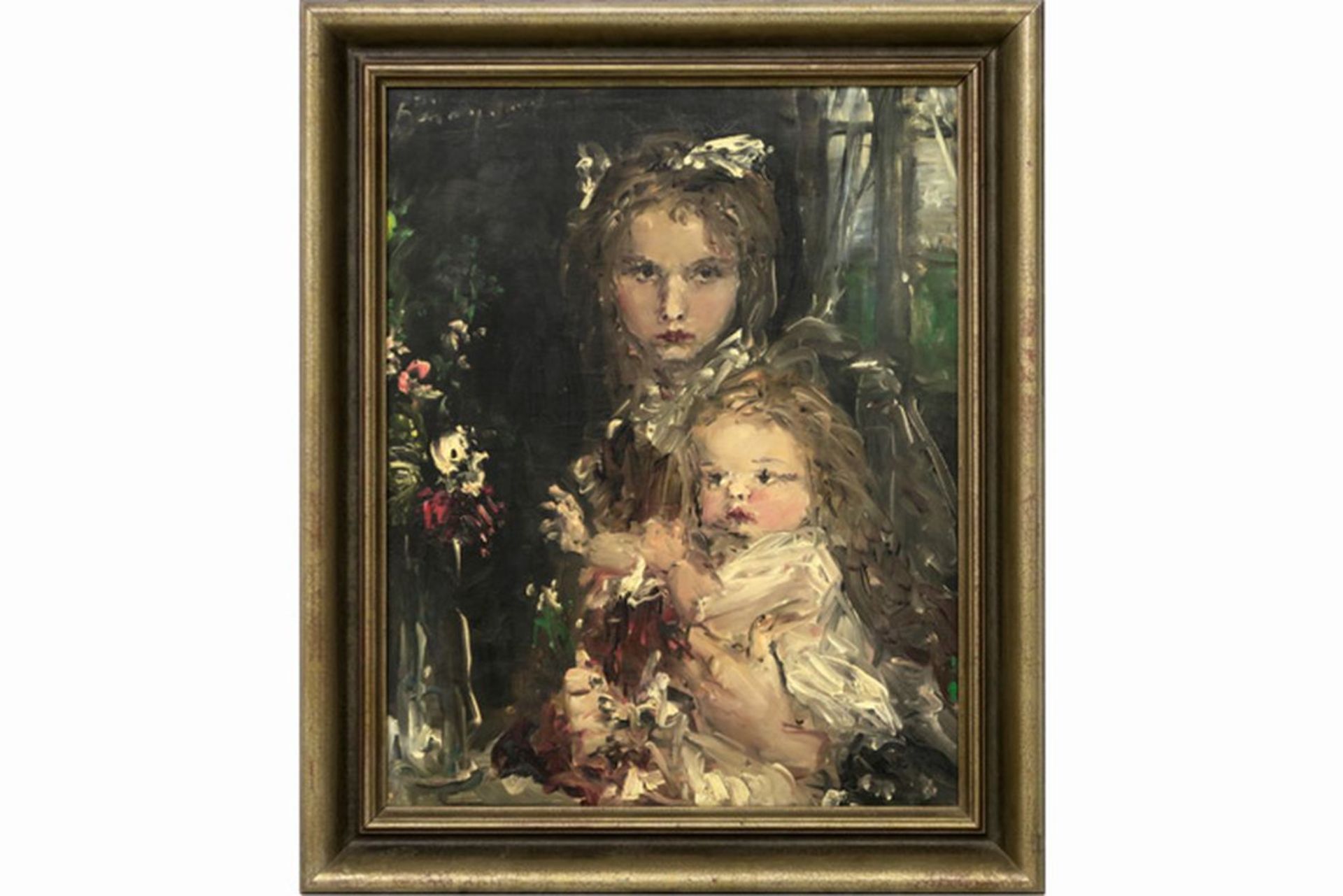 NARAY AUREL (1883 - 1948) olieverfschilderij op doek : "Meisje en kind" - 68 x 55 [...]