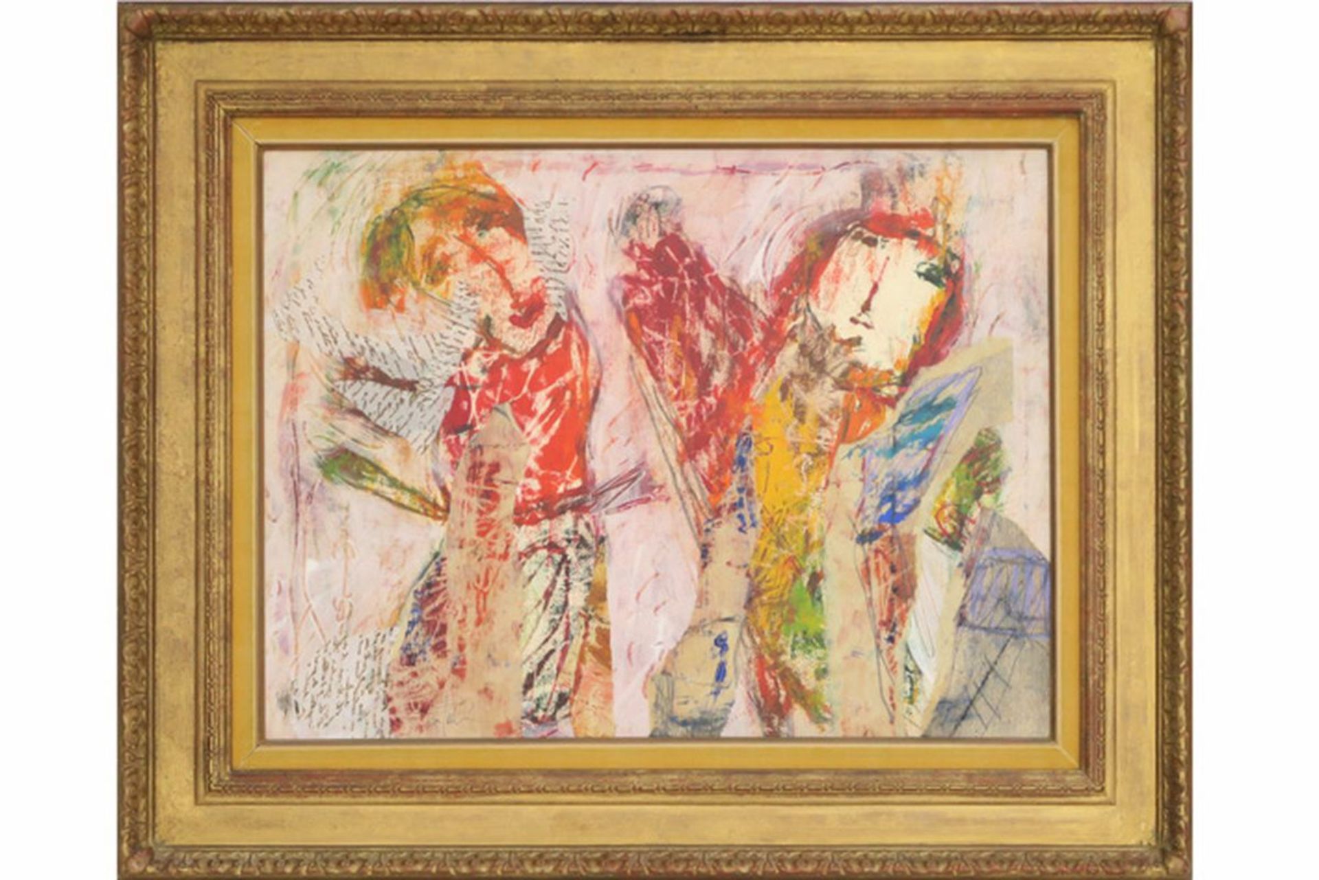 PELLON GINA (1926 - 2014) schilderij in gemengde techniek met collage : "Compositie [...]