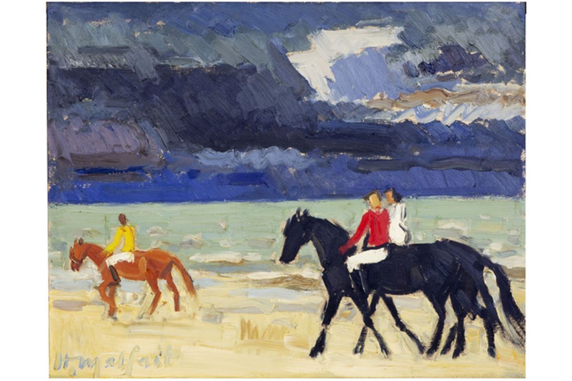 MALFAIT HUBERT (1898 - 1971) olieverfschilderij op paneel : "Ruiters op het strand" [...] - Bild 2 aus 4