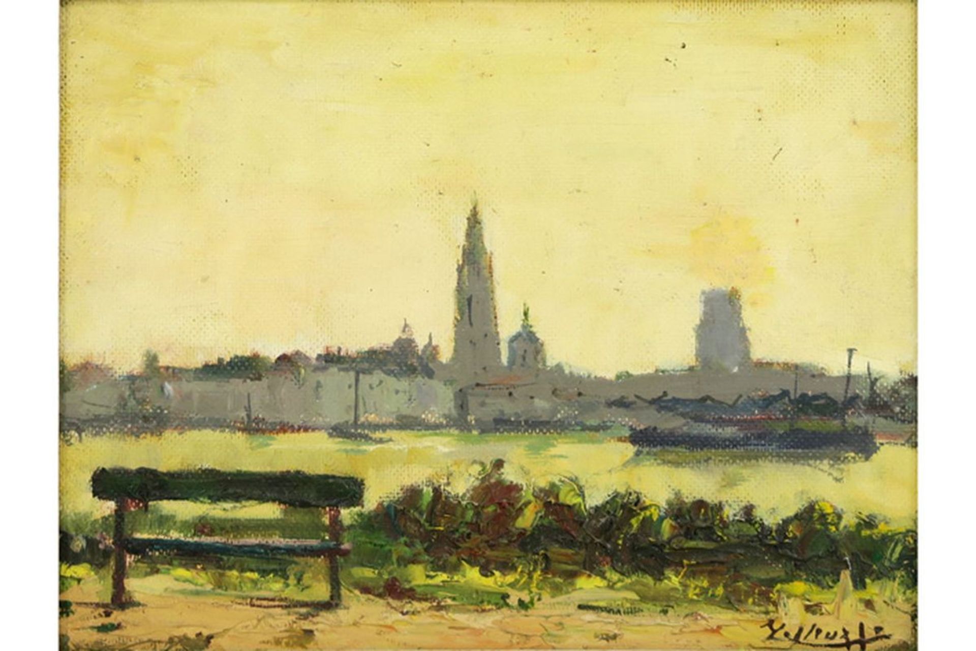 TILLEUX JOZEF (1896 - 1978) olieverfschilderij op karton : "Antwerps stadszicht" - [...] - Bild 2 aus 4