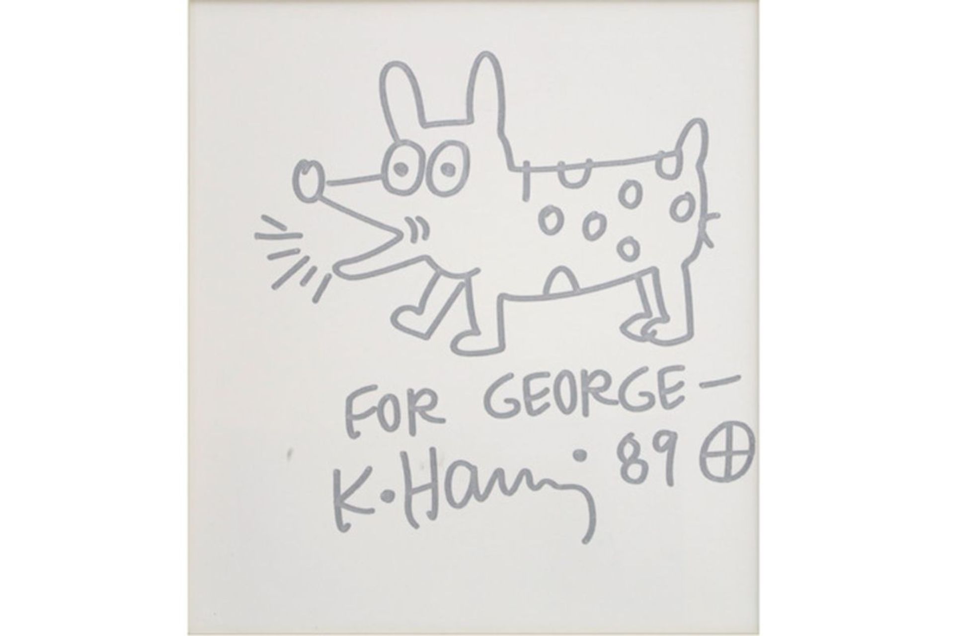 KEITH HARING (1958 - 1990) originele tekening : "Dog" - 26 x 25 getekend, gedateerd [...] - Bild 2 aus 2