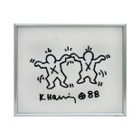 KEITH HARING (1958 - 1990) originele tekening in stift met twee typische figuren - [...]