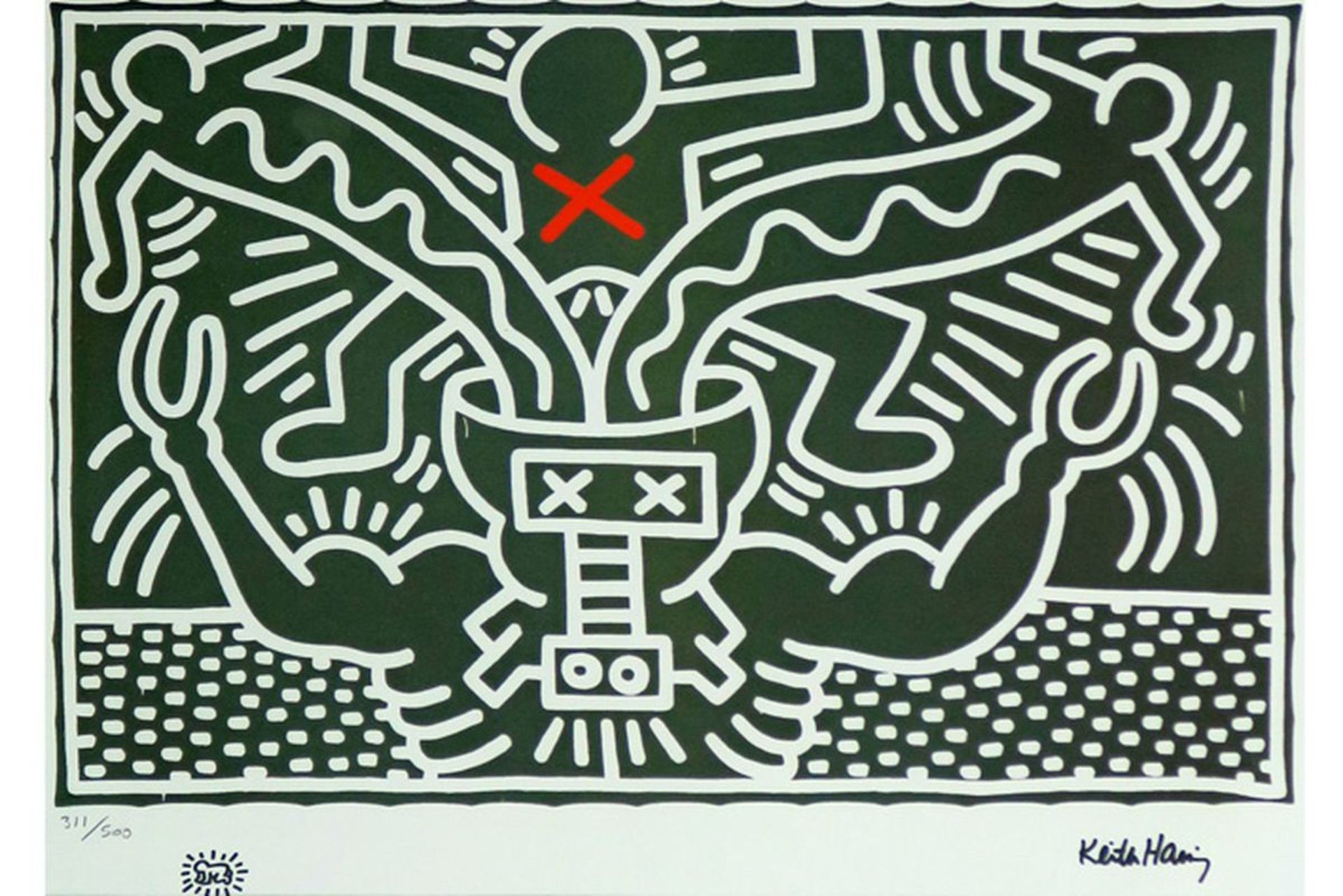 HARING KEITH (1958 - 1990) kleurlitho n° 311/500 met een typische compositie - 42 [...] - Bild 2 aus 3