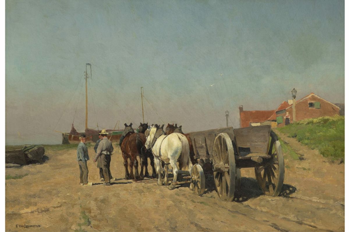 VAN LEEMPUTTEN FRANS (1850 - 1914) olieverfschilderij op doek : "Geanimeerd landschap [...] - Image 2 of 4