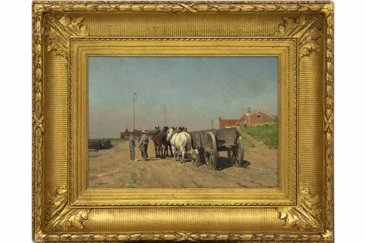 VAN LEEMPUTTEN FRANS (1850 - 1914) olieverfschilderij op doek : "Geanimeerd landschap [...]