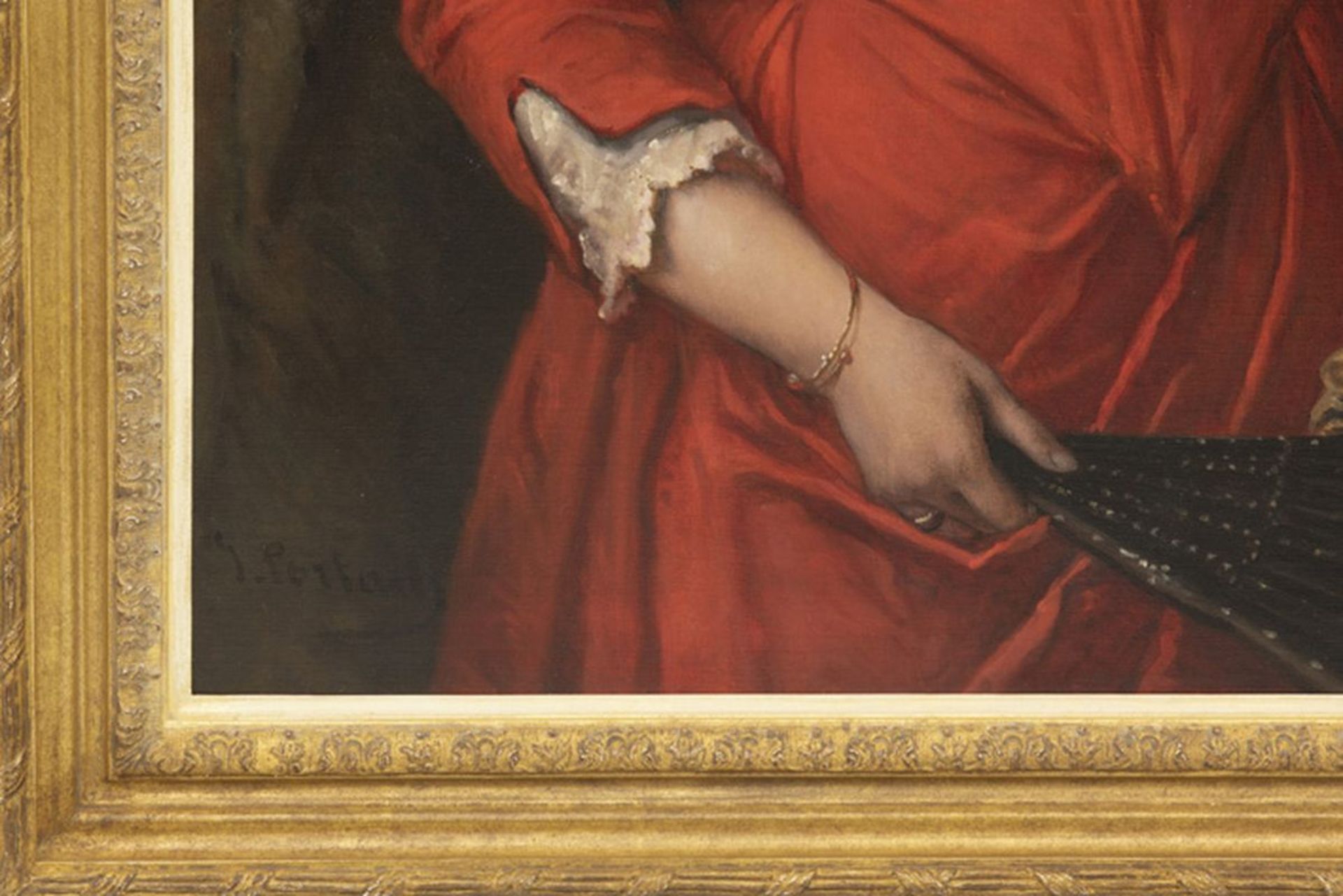 PORTAELS JEAN FRANÇOIS (1810 - 1895) olieverfschilderij op doek : "Vrouw in rood [...] - Bild 3 aus 4