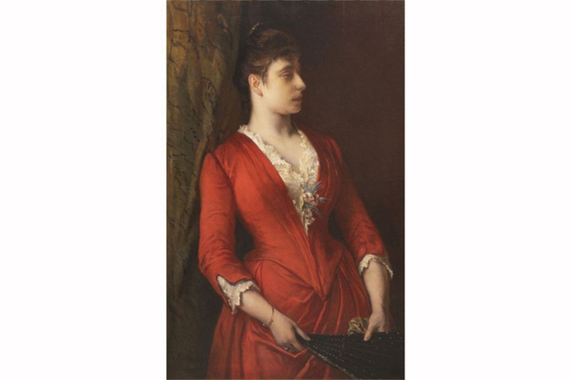 PORTAELS JEAN FRANÇOIS (1810 - 1895) olieverfschilderij op doek : "Vrouw in rood [...] - Bild 2 aus 4