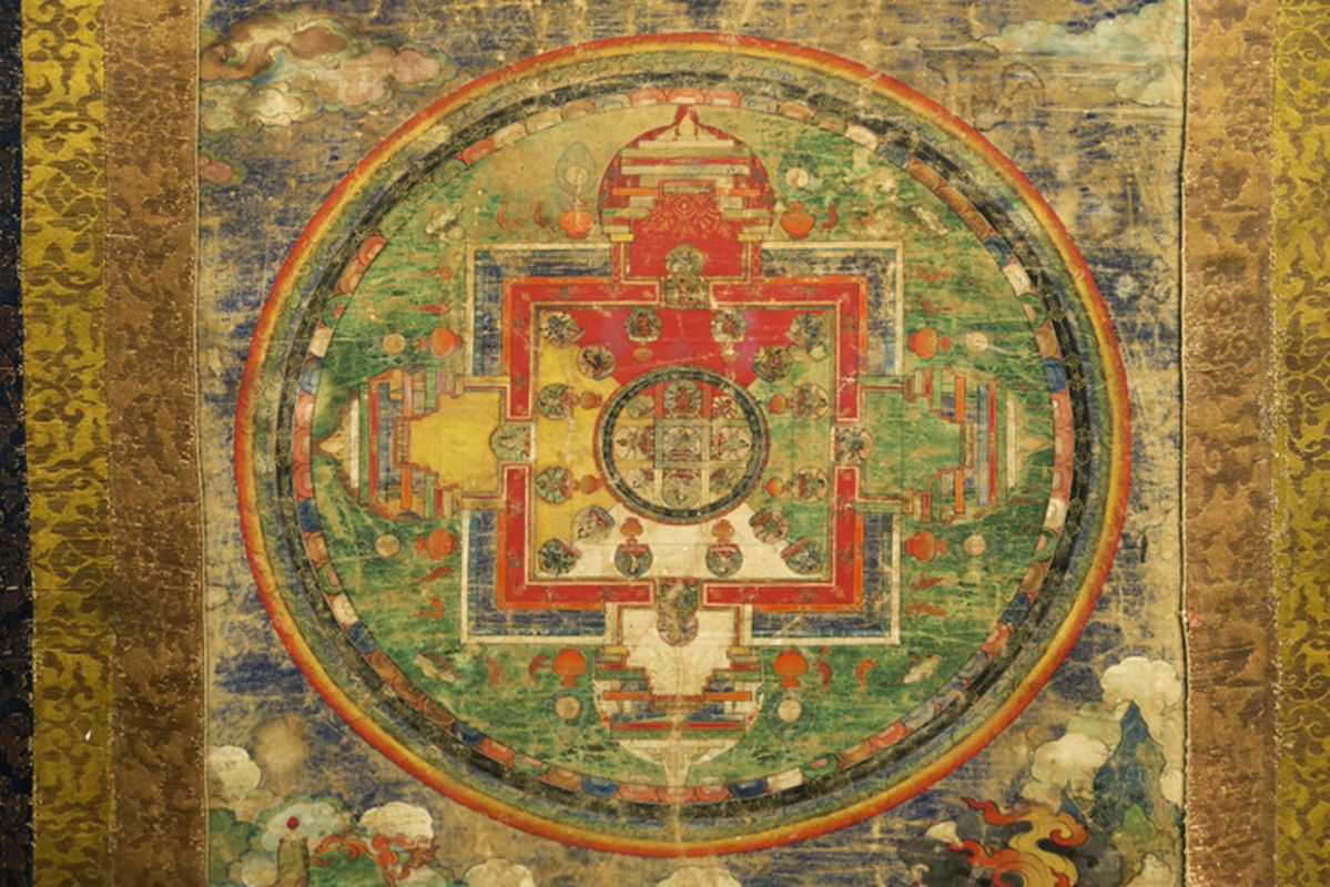 antique Tibetan tangka with the representation of the four doors of the celestial [...] - Image 4 of 5