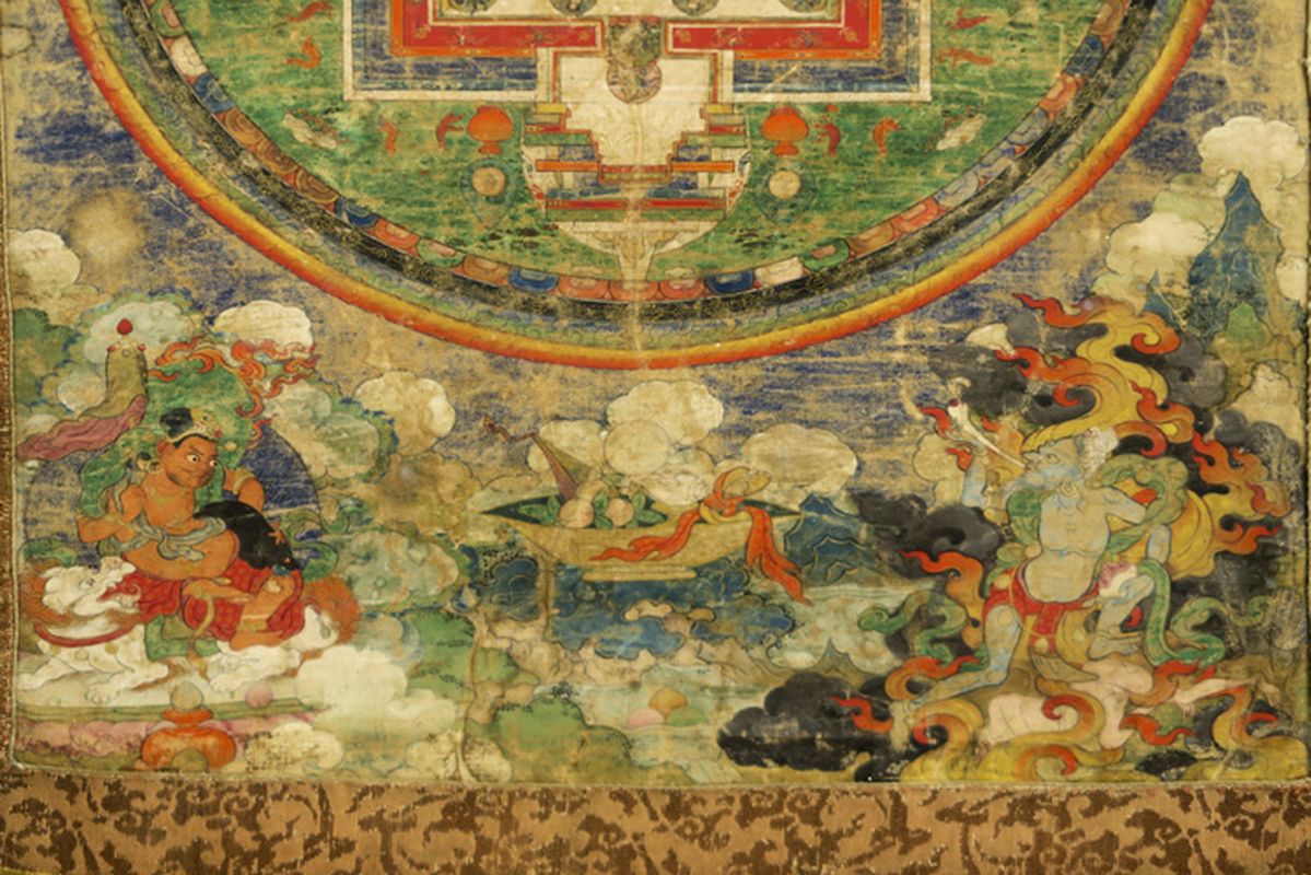 antique Tibetan tangka with the representation of the four doors of the celestial [...] - Image 5 of 5